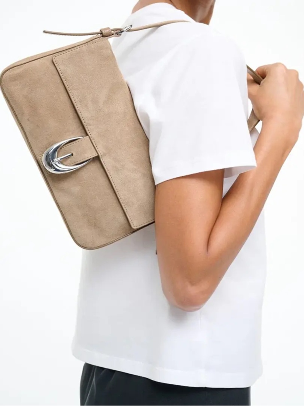 Staud Harlow Purse - Dune Suede Silver Buckle - Picture 3 of 6